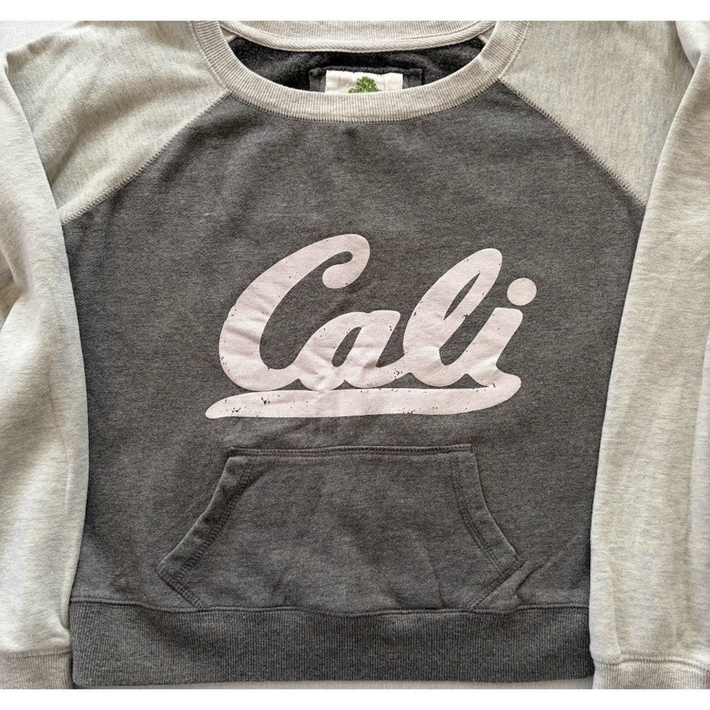 Green Sleeved LA Cali Logo California Raglan Sweatshirt‎ Gray Pocket Large Y2K - Picture 2 of 10